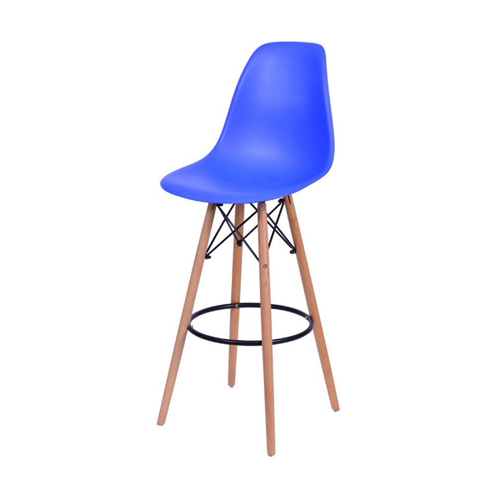 Banqueta Design Charles Eames Base Madeira Azul Escuro My Spirit