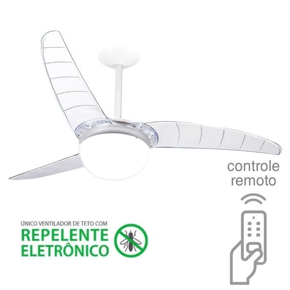 Ventilador De Teto Spirit 302 Cristal Lustre Globo Repelente Controle Remoto 127V