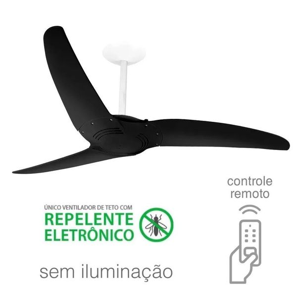 Ventilador De Teto Spirit 300 Preto Black Piano Repelente Controle Remoto Ventilador De Teto Spirit 300 Preto Black Piano Sem Lustre Repelente Controle Remoto 127V