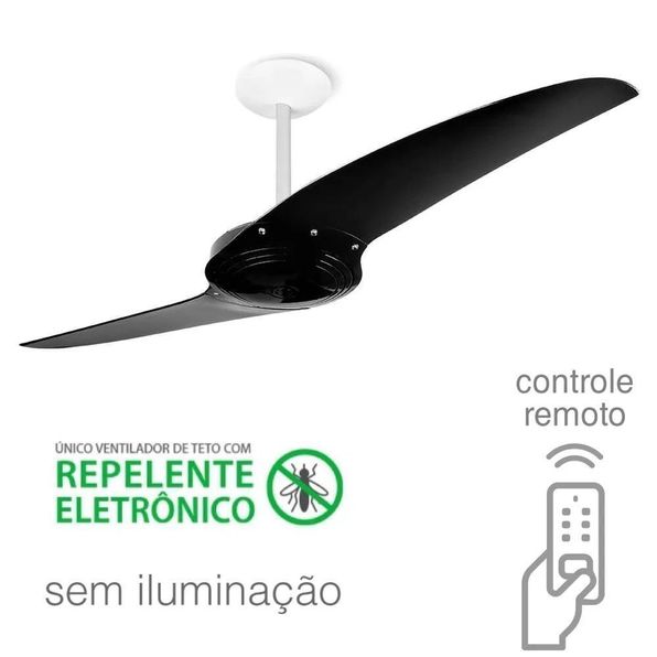 Ventilador De Teto Spirit 200 Preto Black Piano Sem Lustre Repelente Controle Remoto 127V